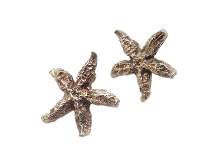 925 Sterling Silver  Vintage Sculpted Star Fish Motif Drop Earrings  EG5670