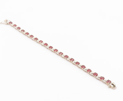 925 Sterling Silver Vintage Bracelet Classic Round Cut Garnet Link  BT12174