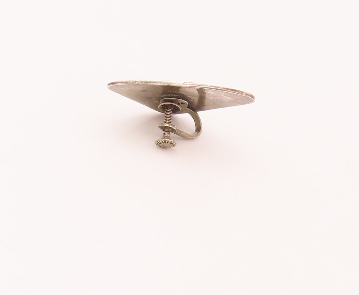 MEXICO 925 Silver  Vintage Modernist Wildlife Etched Triangle Earrings EG12471