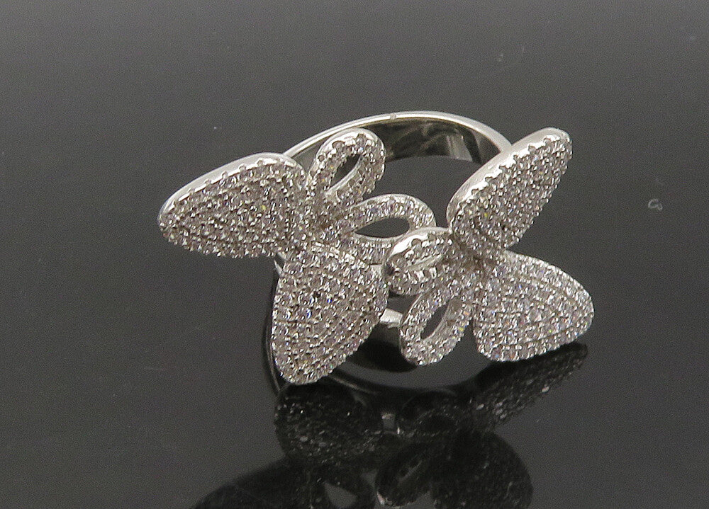 925 Silver  Vintage Shiny Cubic Zirconia Butterflies Band Ring Sz 6  RG22001