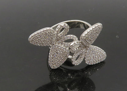 925 Silver  Vintage Shiny Cubic Zirconia Butterflies Band Ring Sz 6  RG22001