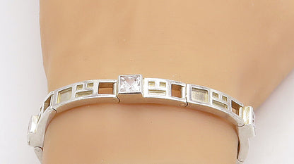 925 Sterling Silver  Cubic Zirconia Square Cutout Bar Chain Bracelet  BT3171