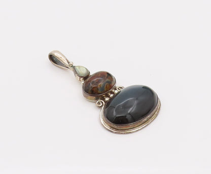 SAJEN 925 Silver  Vintage Handcrafted Natural Agate & Jasper Pendant  PT22171