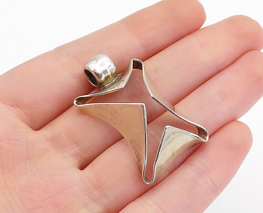 925 Sterling Silver  Vintage Shiny Modernist Designed Dome Pendant  PT3751