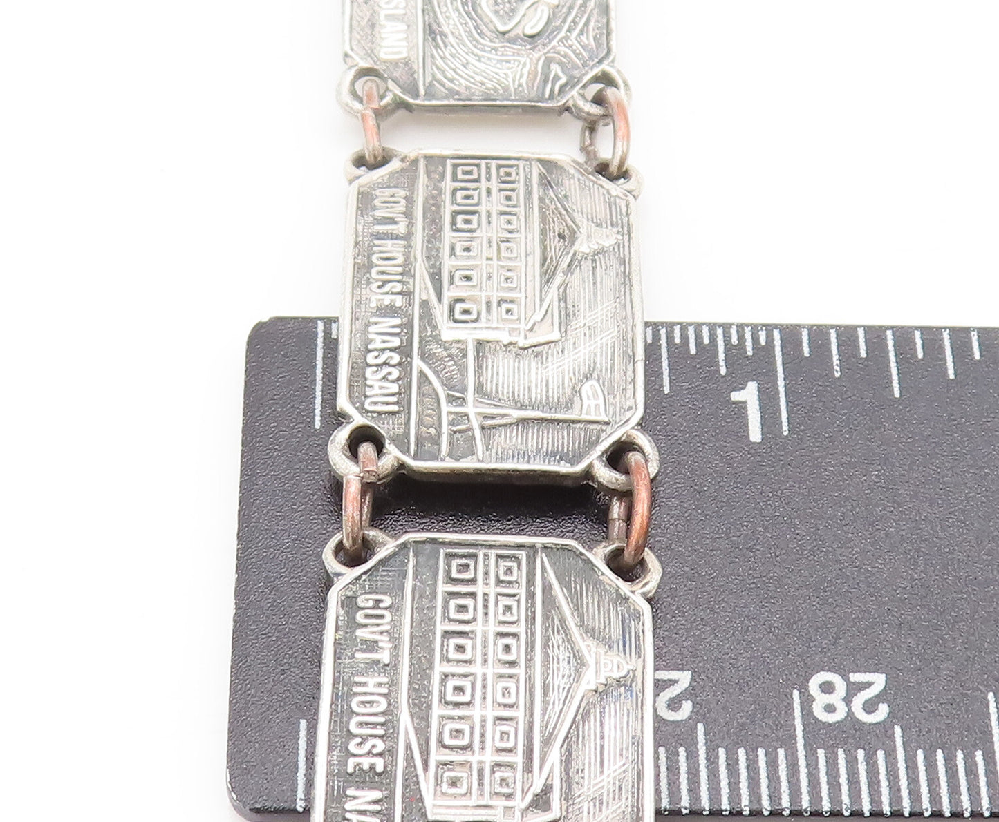 BMCO 925 Silver  Vintage Nassau Carved Landscape Souvenir Bracelet  BT10142