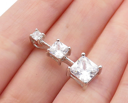 925 Sterling Silver  Shiny Cubic Zirconia Graduating Vertical Pendant  PT5055