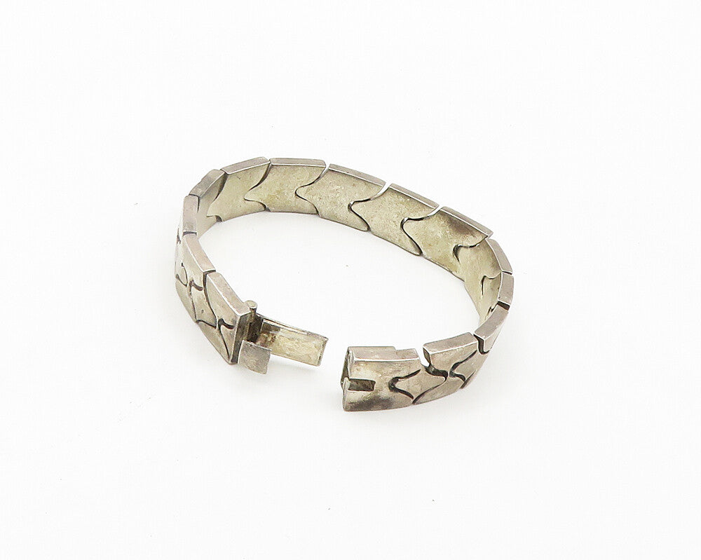 MEXICO 925 Sterling Silver  Vintage Smooth Shiny Hinge Chain Bracelet  BT7733
