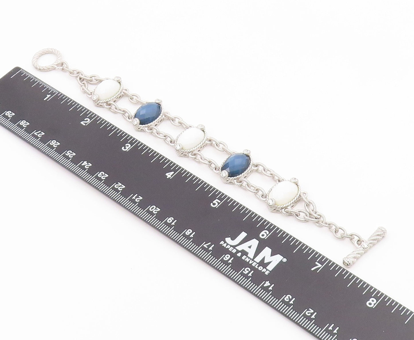 925 Sterling Silver Vintage Bracelet JUDITH RIPKA White Agate & Quartz  BT12180