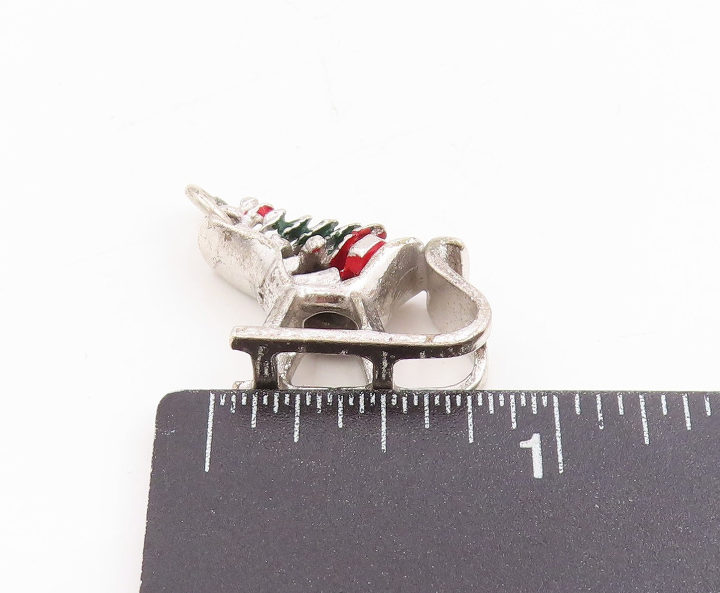 925 Sterling Silver Vintage Pendant Enameled Christmas Sleigh Charm  PT25384