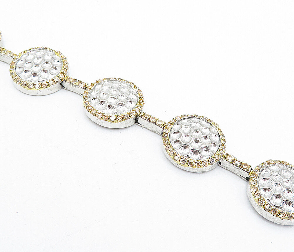925 Sterling Silver Vintage Shiny Hammered Two Tone Chain Bracelet BT1779