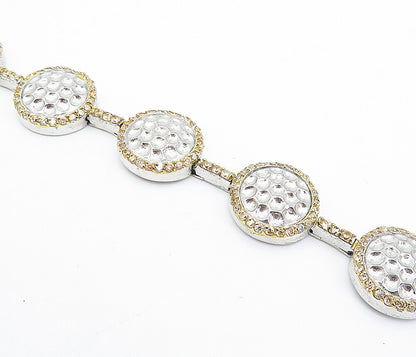 925 Sterling Silver Vintage Shiny Hammered Two Tone Chain Bracelet BT1779