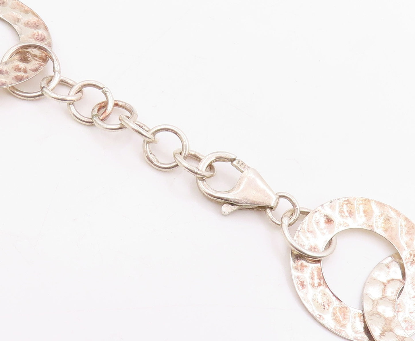 925 Sterling Silver Vintage Necklace Interlocking Hammered Circular Disc NE4743