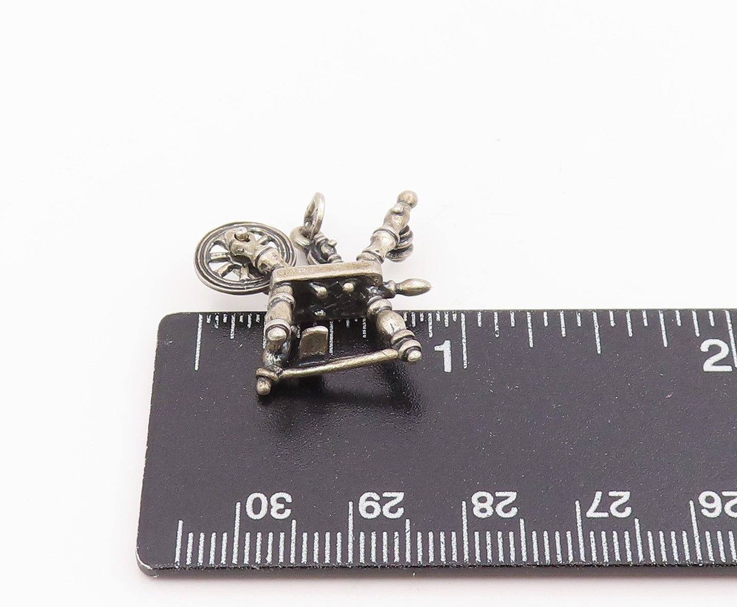 925 Sterling Silver Vintage Pendant BEAU Retro Sewing Spinning Wheel  PT25676