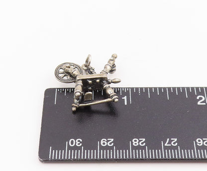 925 Sterling Silver Vintage Pendant BEAU Retro Sewing Spinning Wheel  PT25676