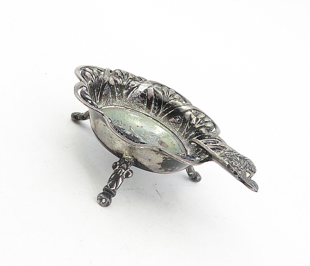 925 Sterling Silver  Vintage Antique Oxidized Floral Ash Tray  TR1361