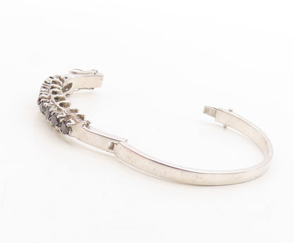 925 Sterling Silver Vintage Bracelet Spikey Carved Black Diamonds Bangle BT10971