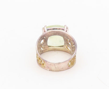 925 Sterling Silver Vintage Ring Swirly Cut Band Green Gemstone  Sz 7.5  RG30441