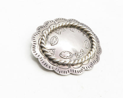 MEXICO 925 Sterling Silver  Vintage Shiny Etched Pattern Brooch Pin  BP4102