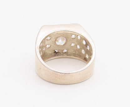 925 Sterling Silver Vintage Ring Large Solid Round CZ Inlay  Sz 8.5  RG28876