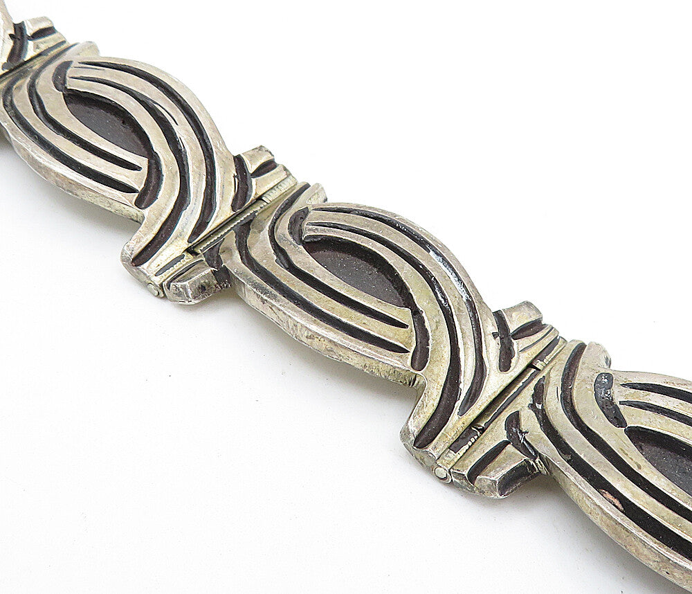 JJA MEXICO 925 Silver  Vintage Dark Tone Swirl Hinge Chain Bracelet  BT3028