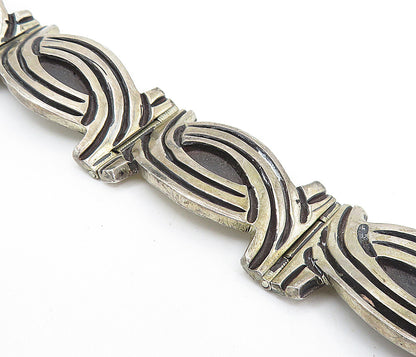 JJA MEXICO 925 Silver  Vintage Dark Tone Swirl Hinge Chain Bracelet  BT3028