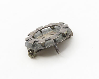 925 Sterling Silver  Vintage Oxidized Warrior Detail Round Brooch Pin  BP7249
