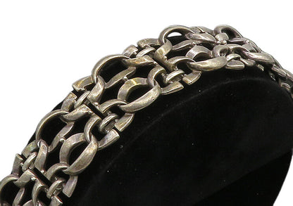 925 Sterling Silver  Vintage Smooth Two Row Ribbon Link Chain Bracelet  BT8014