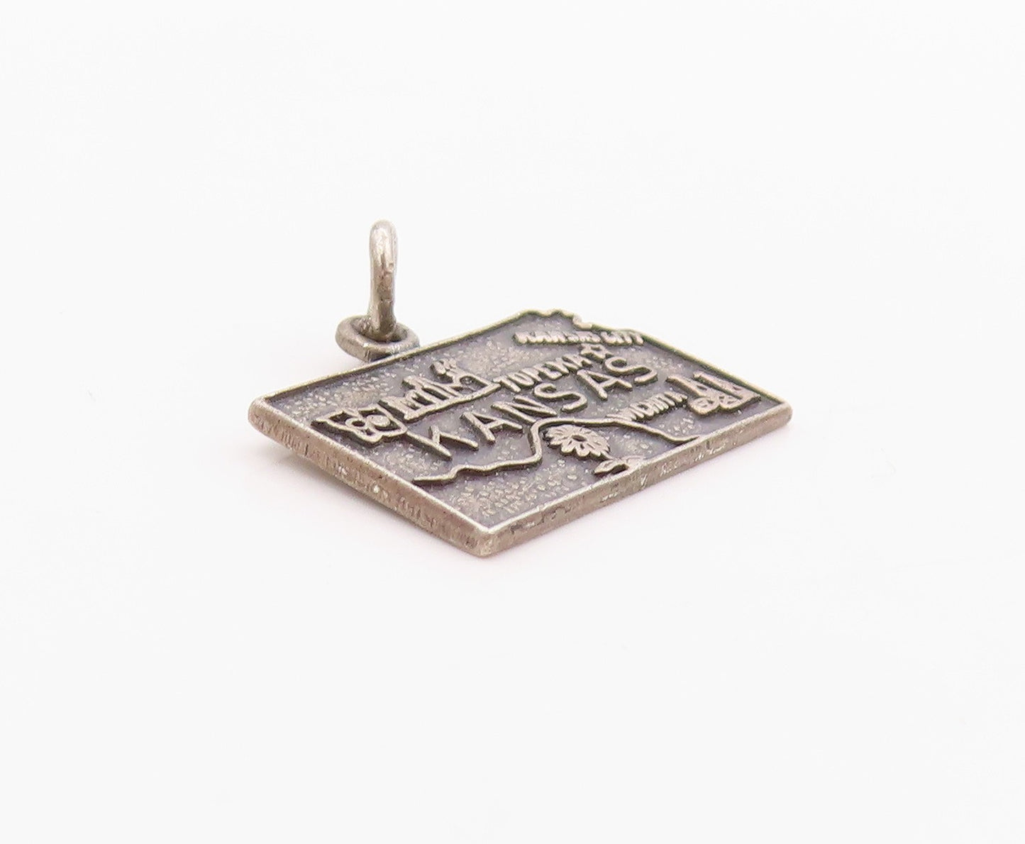 925 Sterling Silver Vintage Pendant Dark Tone Kansas State Map Charm  PT24926
