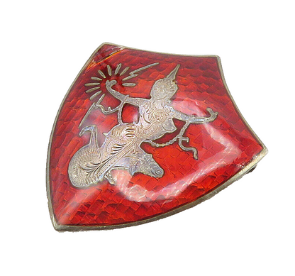 SIAM 925 Sterling Silver  Vintage Enamel Dancer Shield Brooch Pin  BP6235