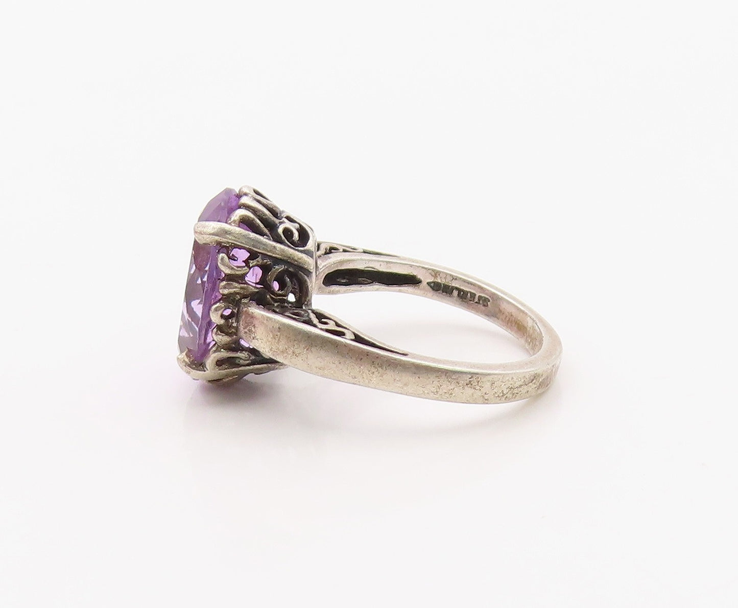 925 Sterling Silver Vintage Ring KABANA Amethyst Statement Band  Sz 7  RG36353