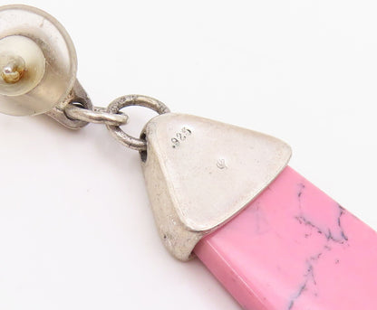 925 Sterling Silver Vintage Earrings Large Cutout Pink Turquoise Tie  EG13356