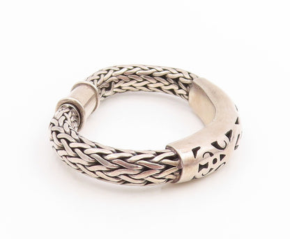 925 Sterling Silver Vintage Bracelet Braided Scrollwork Statement Cuff  BT11469