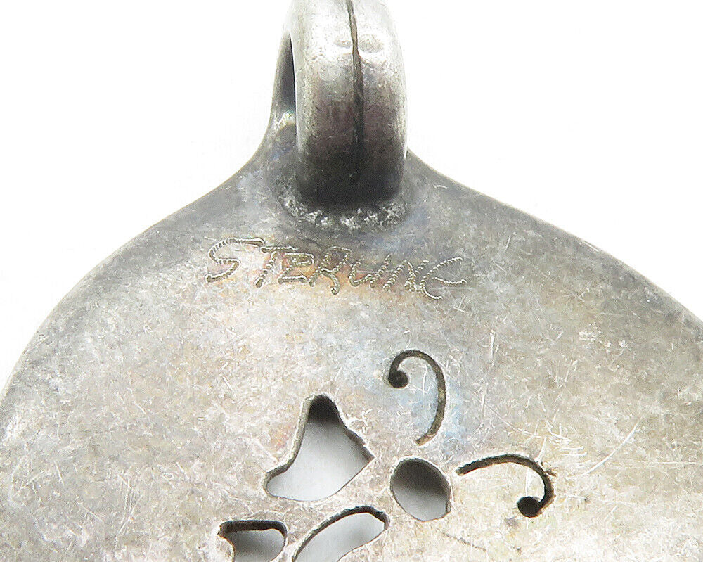 925 Sterling Silver  Vintage Pink Topaz Flower Butterfly Cutout Pendant PT9714