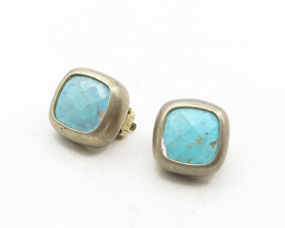 925 Sterling Silver  Vintage Inlaid Turquoise Non Pierce Earrings  EG5174
