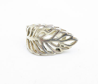 925 Sterling Silver  Vintage Shiny Single Leaf Feather Band Ring Sz 6.5 RG6002