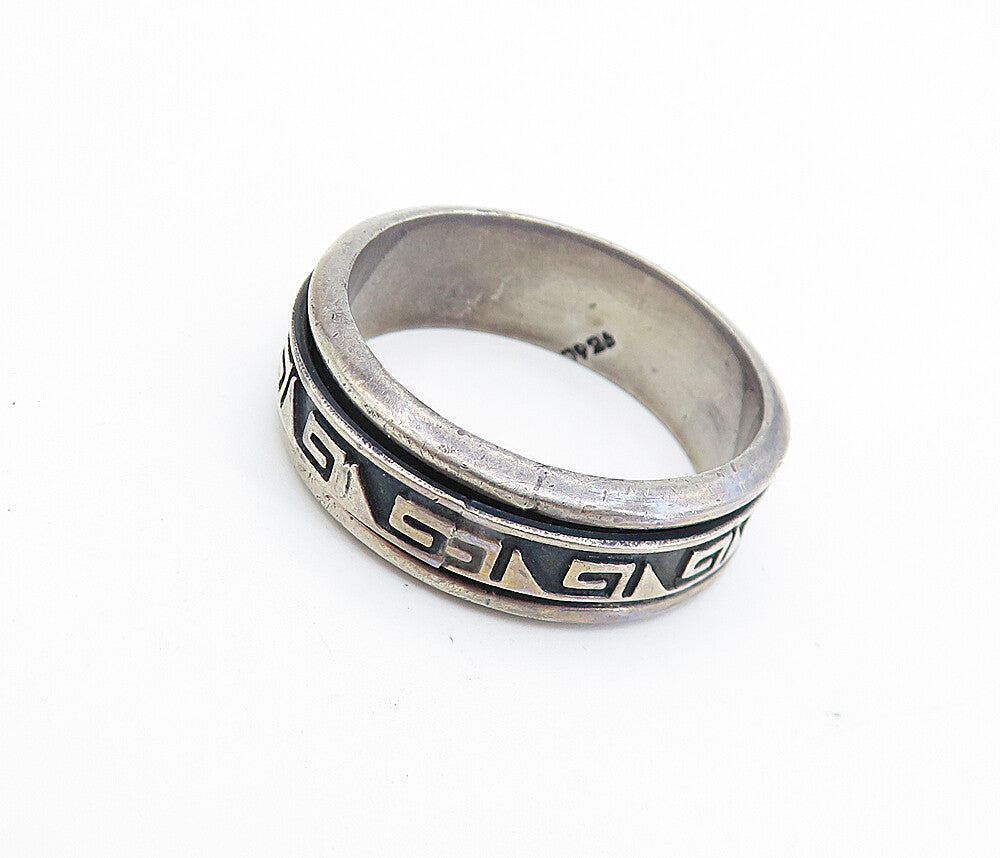 925 Sterling Silver  Vintage Greek Key Wave Pattern Spinner Ring Sz 11  RG7441