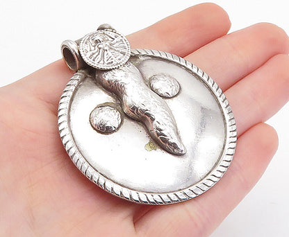 925 Sterling Silver Vintage Modernist Raised Detail Slide Pendant PT5746