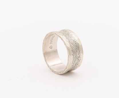 925 Sterling Silver Vintage Ring Minimalist Antique Carved Edge  Sz 6.5  RG28091