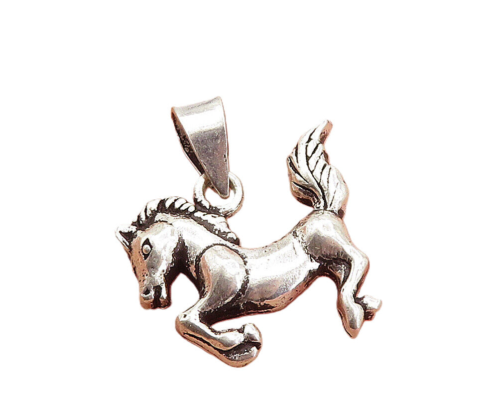 925 Sterling Silver  Vintage Shiny Petite Galloping Horse Drop Pendant  PT6050