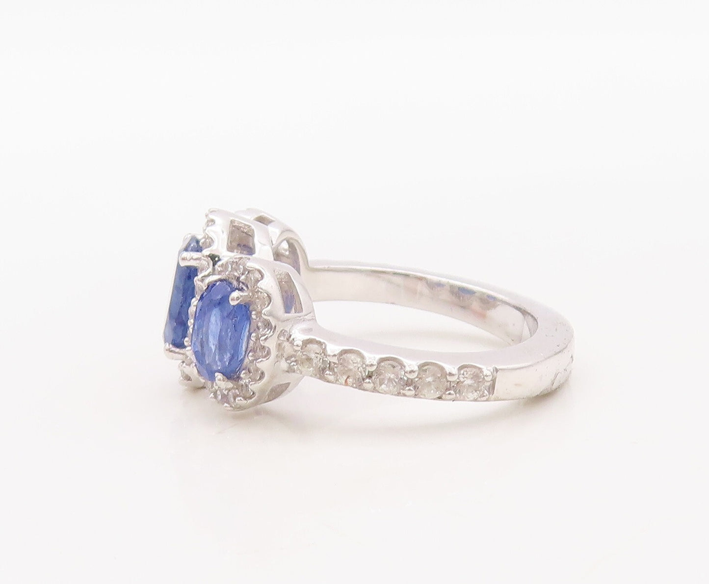 925 Sterling Silver Vintage Ring Oval Cut Sapphire Halo CZ Inlay  Sz 7  RG30663