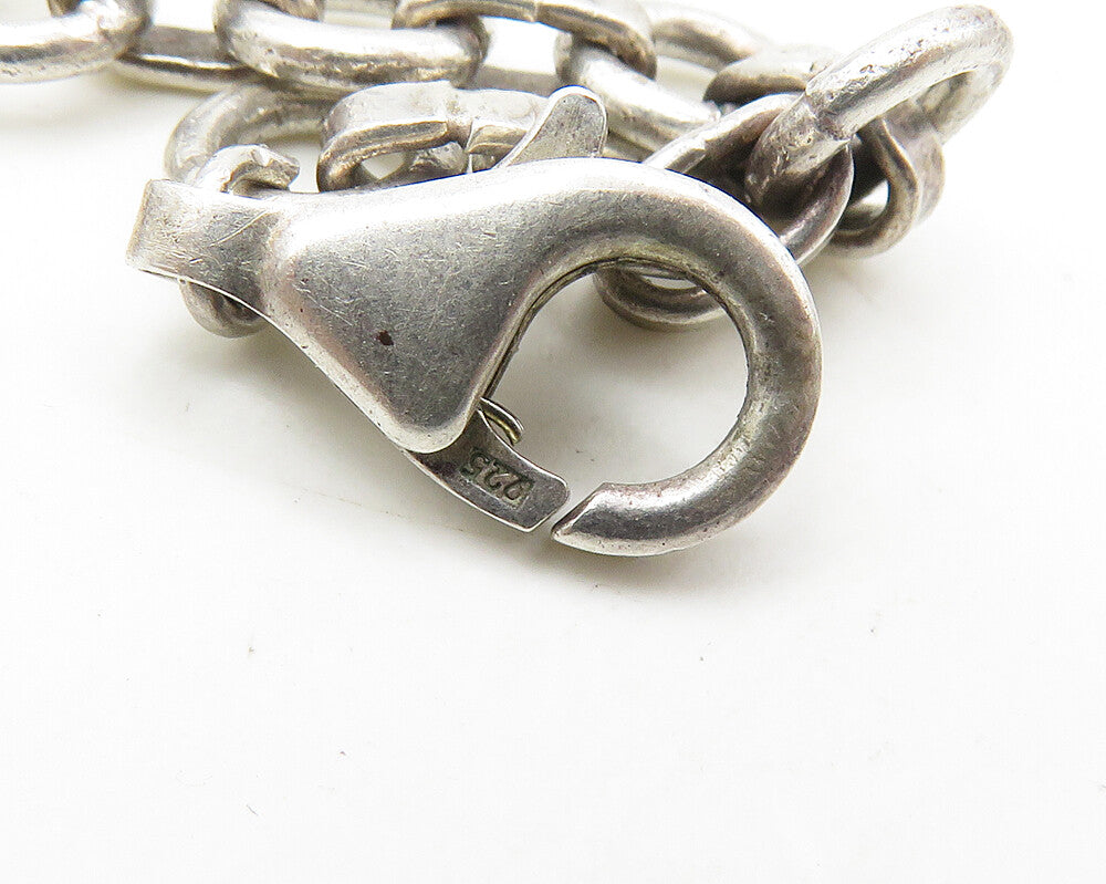 925 Sterling Silver  Vintage Gemstone Long Heavy Chain Necklace  NE2972