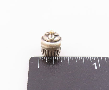 PANDORA 925 Silver & 14K Gold  Vintage Cupcake Motif Slide Pendant  PT18149