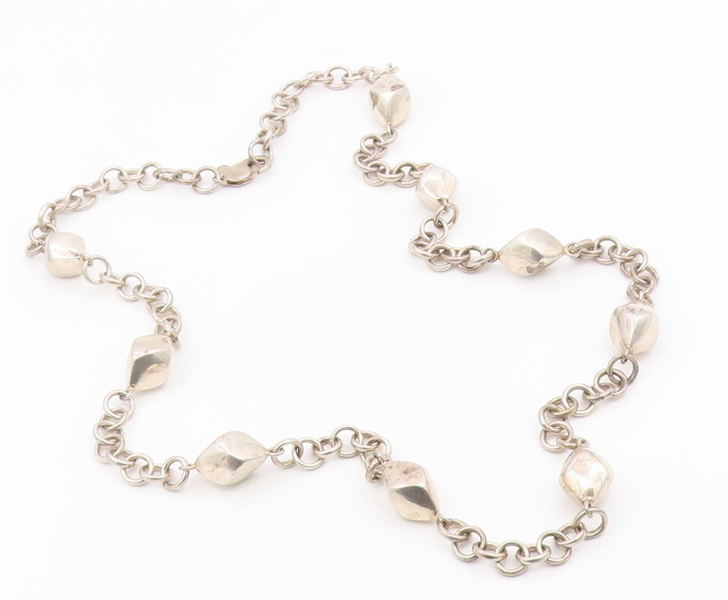 925 Silver  Vintage Hollow Cube Shape Abstract Rolo Chain Necklace  NE3885