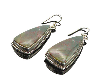 925 Sterling Silver  Vintage Jasper Fluted Border Dangle Earrings  EG3131