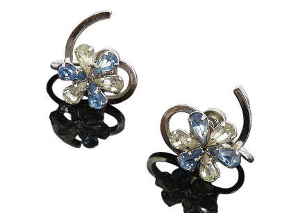 STAR ART 925 Silver  Blue & White Topaz Floral Non Pierce Earrings  EG4186