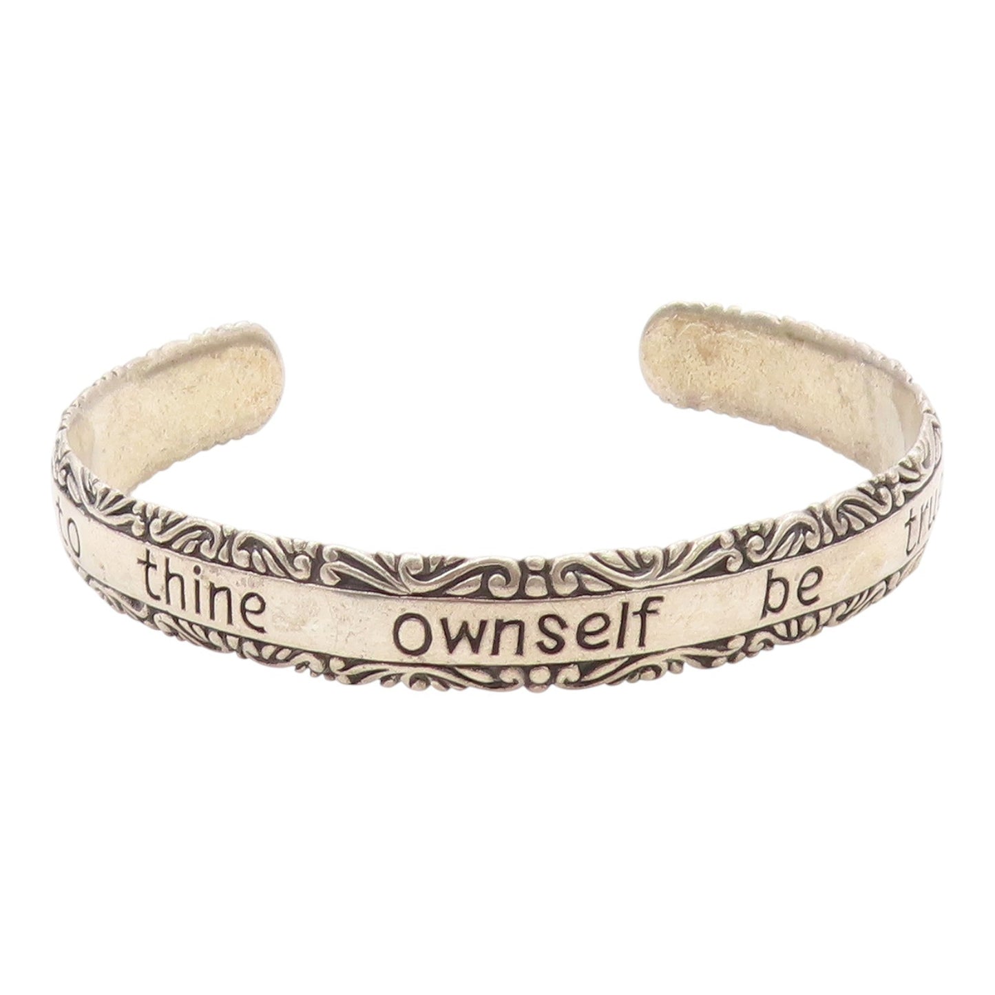 925 Sterling Silver Vintage Be True Motivational Quote Cuff Bracelet BT8130