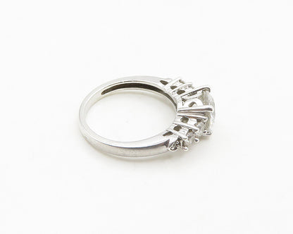 925 Silver  Vintage Cubic Zirconia Solitaire With Accents Ring Sz 6  RG19278
