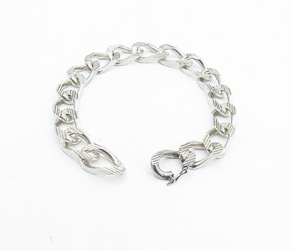 925 Sterling Silver  Vintage Shiny Etched Curb Link Chain Bracelet   BT3264