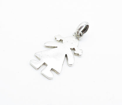 925 Sterling Silver  Vintage Shiny Little Girl Silhouette Drop Pendant  PT5440