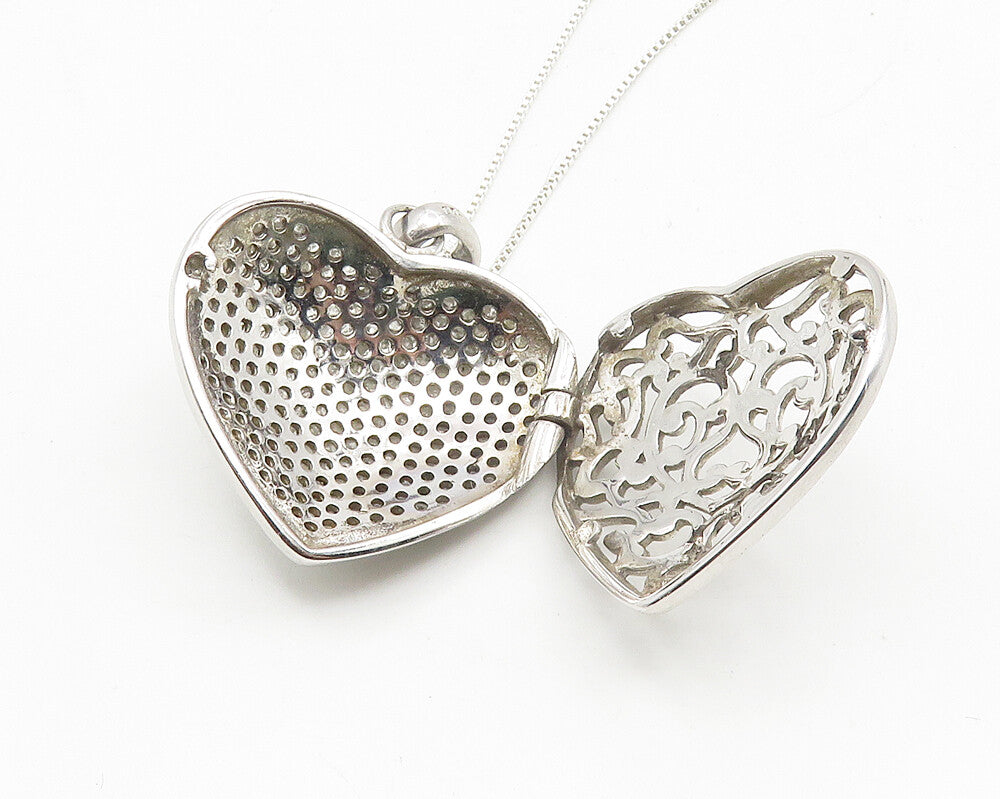 925 Sterling Silver  Vintage Genuine Diamonds Locket Necklace (OPENS)  NE2004